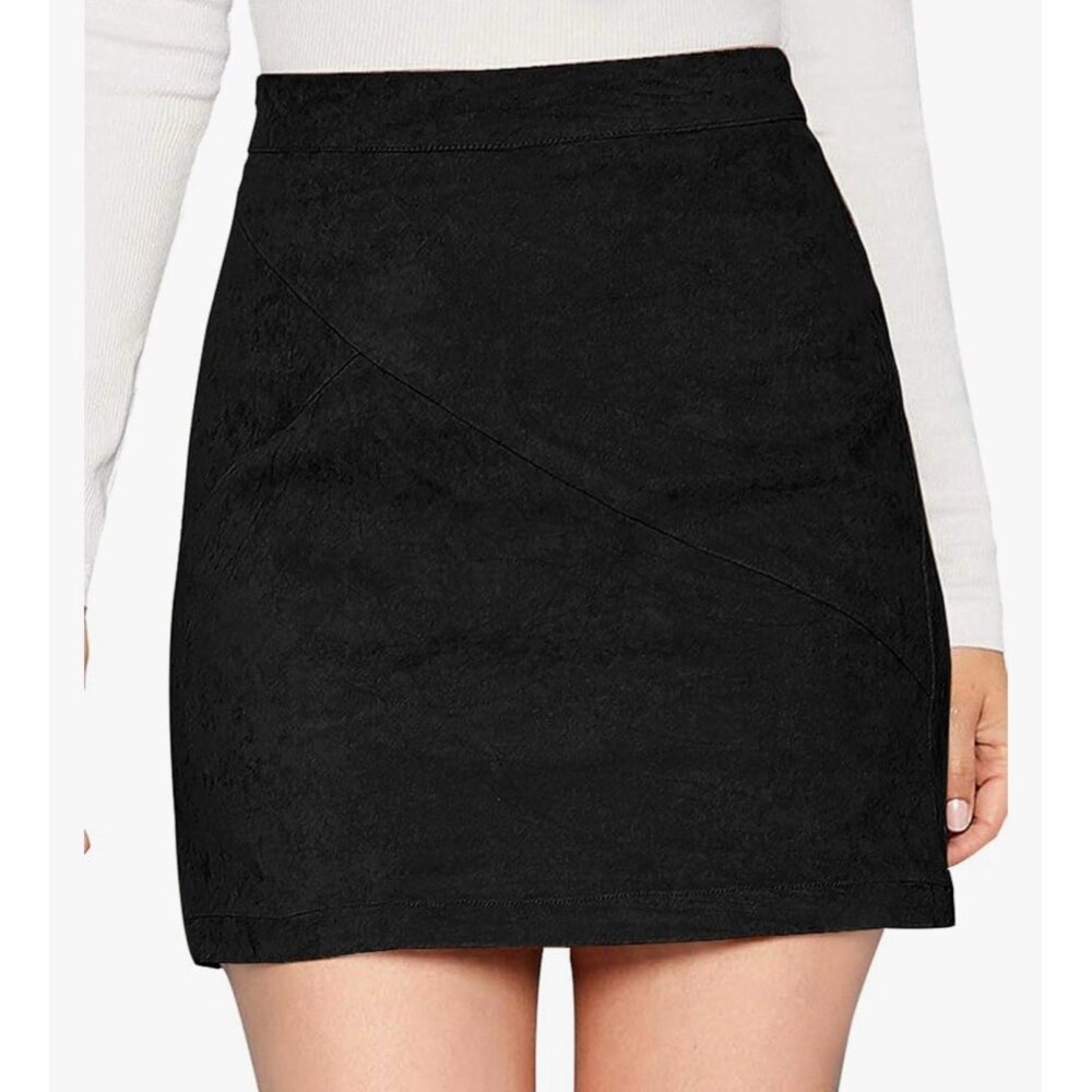 NWT MANGOPOP Mini Faux Suede Skirt for Women High Waist Skirt Black Size XL